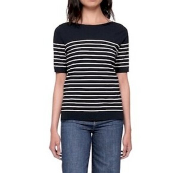 NEW, Banana Republic Boat Neck Navy Mariner Stripe Stretch Cotton Knit Sweater - Picture 9 of 16